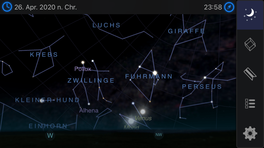 Mond, moon, Stern, Sternenhimmel, Zeitraffer, time lapse, Venus, Planet, Fuhrmann, Perseus, Plejaden, Stier, Sternzeichen, Nacht, Himmel, Sterne