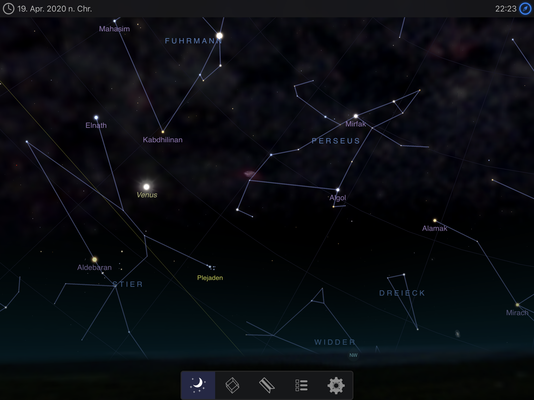 Stern, App, Konstellation, Venus, Planet, Perseus, Fuhrmann, Nacht, Plejaden, Sternzeichen