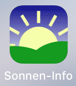 App, Sonne, Sonnenaufgang, Sonnenuntergang, Mond, Dämmerung, Blaue Stunde, Azimut, Tageslänge, Sonnenlauf, Jahreszeit, Deklination, Zeitraffer, Goldene Stunde, Icon