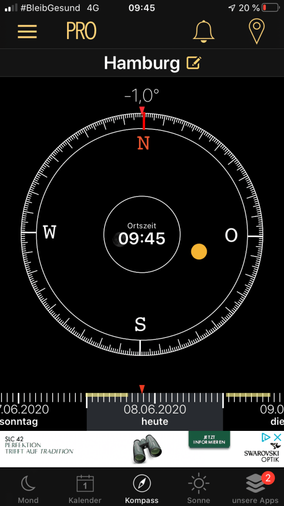 App, Mond, Zeitraffer, Verlauf, Mondphase, Vollmond, Neumond, Monduntergang, mondaufgang, Kulmination, Mondfinsternis, Position