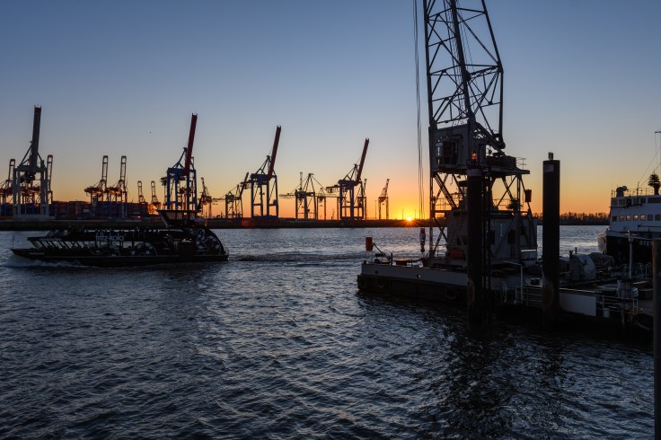 hamburg, museumshafen, övelgönne, oevelgönne, sonnenuntergang, ponton, neumühlen, kran, burchardkai, kräne