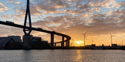 hamburg, köhlbrand, köhlbrandbrücke, sonnenuntergang, ponton, neuhof, müllverbrennung, wilhelmsburg