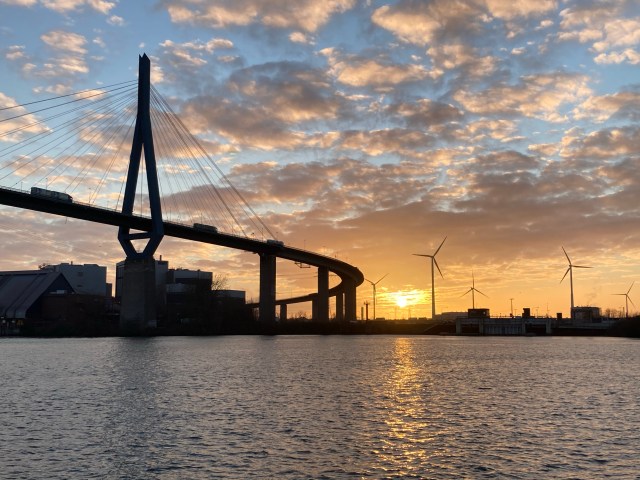 hamburg, köhlbrand, köhlbrandbrücke, sonnenuntergang, ponton, neuhof, müllverbrennung, wilhelmsburg
