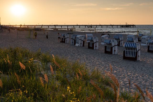 Kühlungsborn, Sonnenuntergang, Zeitraffer, strand, strandkorb, pier, himmel, meer, ostsee, abendstimmung