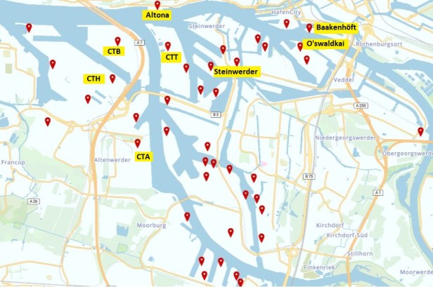 Hamburg, Hafen, Hamburger Hafen, Terminals, Lage, Position, Name, Orientierung, Eurogate